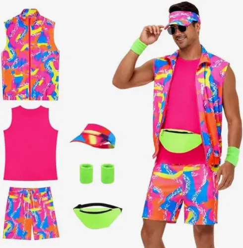 Conjunto masculino dos anos 80, conjunto de fantasia de treino dos anos 90, para festas, H