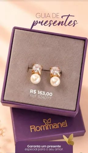 Brinco banhado a ouro 18K com Zircônia e pérola sintética branco Rommanel