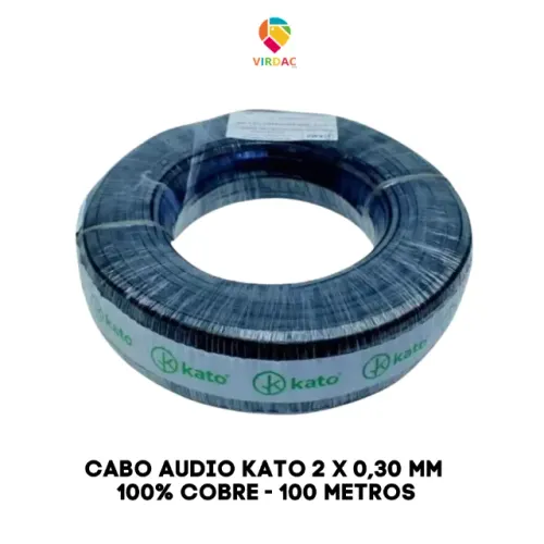 Cabo Microfone 2×0,30 Balanceado Estereo Blindado Kato 100 Metros 100% Cobre