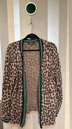 Cardigan Tricô Alongado Oncinha Animal Print - TAM GG