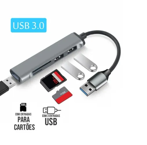 Hub Usb 3.0 com Leitor de Cartão e 3 Portas Usb