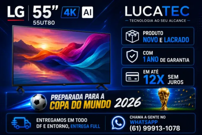TV LG 55 4K AI 55UT8050PSA - NACIONAL, LACRADA, COM 1 ANO DE GARANTIA, EM 12X SEM JUROSS