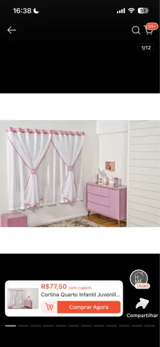 Cortina branca quarto menina 