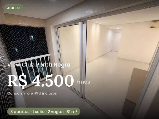 ALUGO APARTAMENTO SEMI-MOBILIADO NO VIEW CLUB PONTA NEGRA