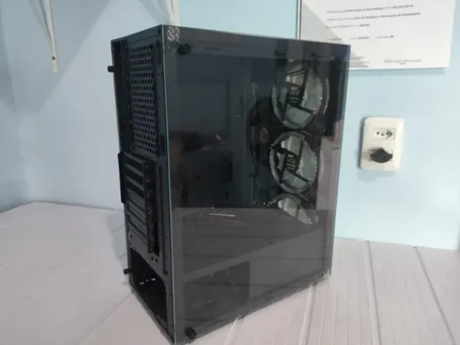 Gabinete Gamer Aquário Preto Vidro Temperado + 3 Fans