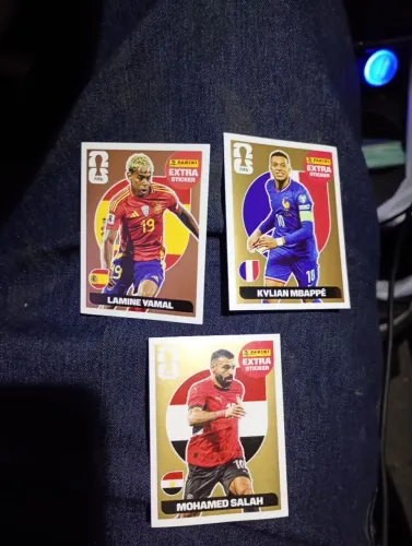 Figurinhas da copa lendárias, Salah de ouro, Mbappe de ouro l, Vamal bronze