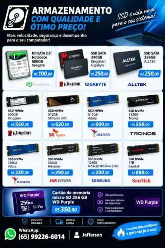 HDs e SSDs NVME e SATA - Armazenamento e desempenho para seu computador!