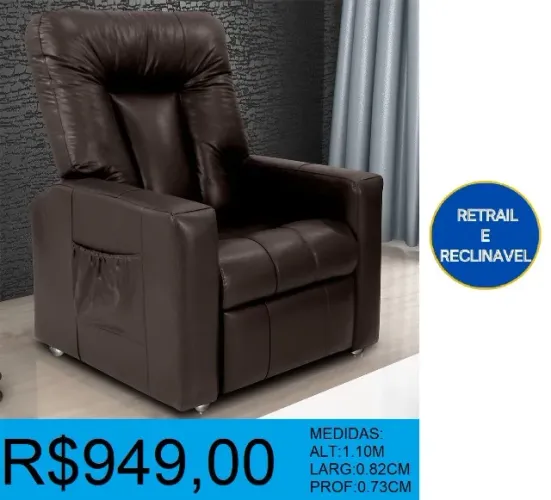 Poltrona do papai em corino reclinável/retrátil larg:82cm  - entrega grátis!