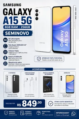 Samsung Galaxy A15 5G Branco 256GB Seminovo com Acessórios
