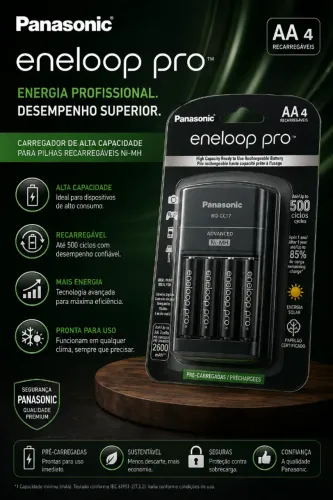 Carregador com pilhas eneloop pro AA4 2550mA preto