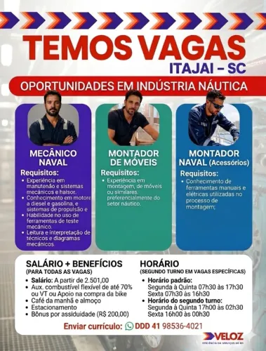 VAGAS PARA AREA NÁUTICA - SALSEIROS/ ITAJAÍ