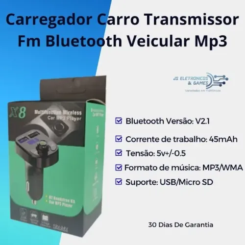 Carregador Carro Transmissor Fm Bluetooth Veicular Mp3 - loja física - entrega rápida