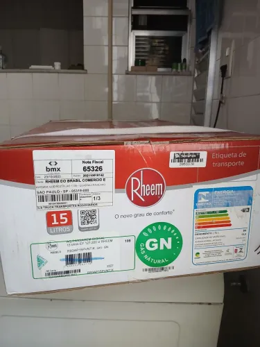Aquecedor de gas Rheem 15L na embalagem e garantia 