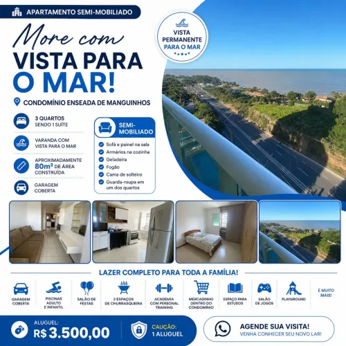 Apartamento 3 Quartos Suíte Vista Mar Semi-Mobiliado | Enseada de Manguinhos