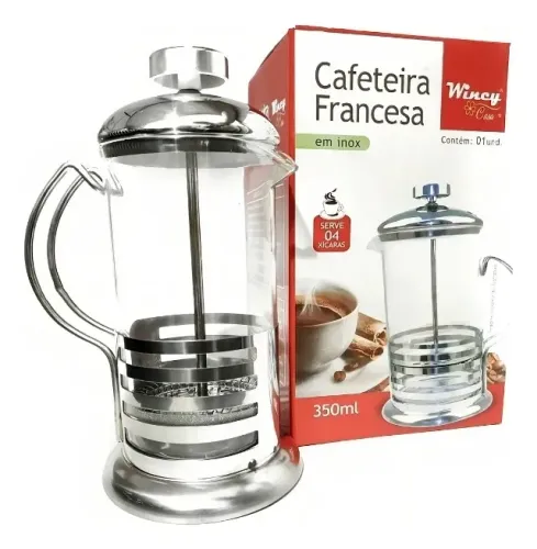Cafeteira Francesa Inox 350ml Prateada Com Acessórios Wincy