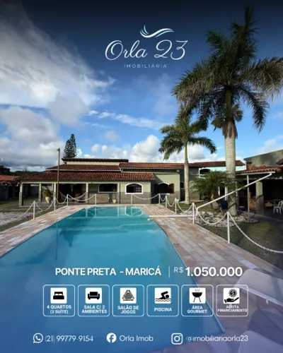 PONTE PRETA, ORLA 23 IMOBILIÁRIA VENDE! Espetacular casa c/ 4 quartos, piscina e sauna