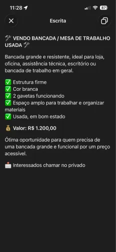 Mesa bancada de escritório ou concerto