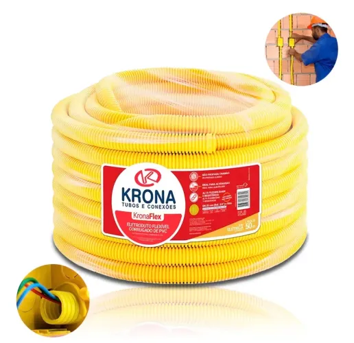 Conduíte Krona. Eletroduto Krona Flexível 25mm Com 50m Amarelo