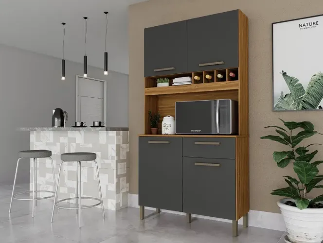 Armário de Cozinha Pinot 100% MDF, 04 Portas e 1 Gaveta - Entrega Imediata;