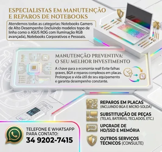 Manutenção de Notebooks | Reparo de Placas, SSD, Tela e Preventiva.