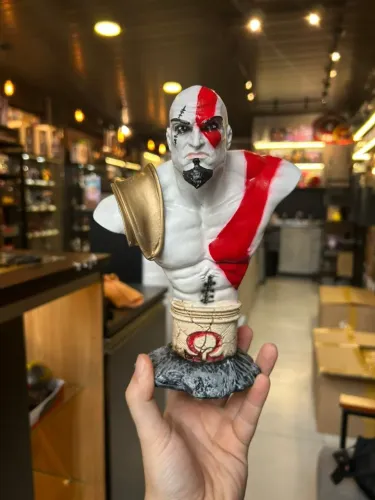 Estátua de Resina Busto Média Cavanhaque Kratos God of War 