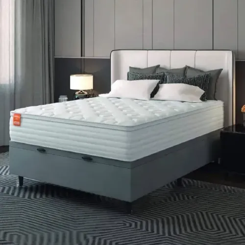 Colchão Casal Molas Ensacadas + Cama Box Baú Cinza Chumbo