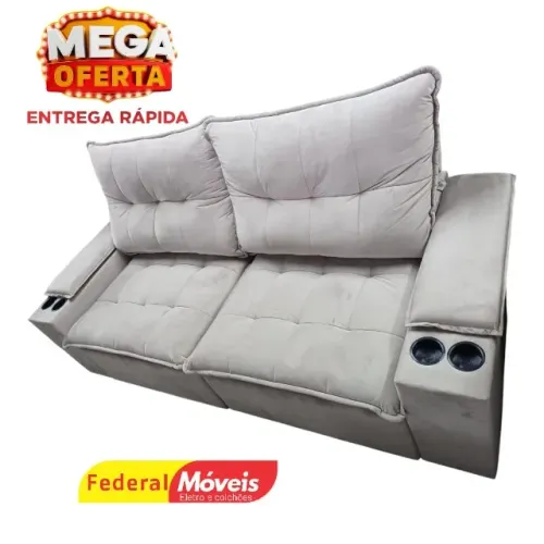 Sofá Off White 2,25m c/ Porta Copos nos Braços SUPER OFERTA