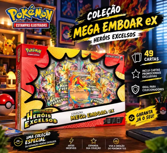 Pokémon TCG Mega Emboar ex Heróis Excel­sos - 49 Cartas