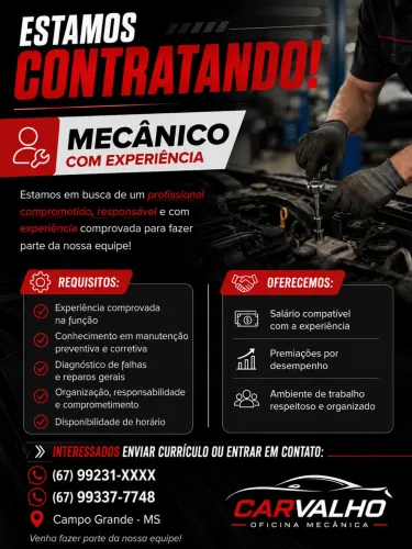Contrata mecânico automotivo com experiência