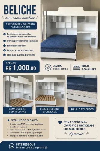 Bicama com cama auxiliar - 3 camas