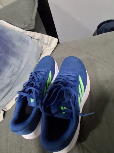 Tenis Azul Adidas Detalhes Verde Novo
