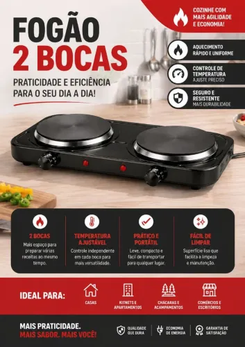 Fogareiro elétrico c/chapa (2 bocas)