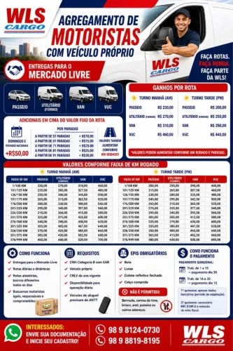 Vaga de emprego para motoristas de veículo próprio