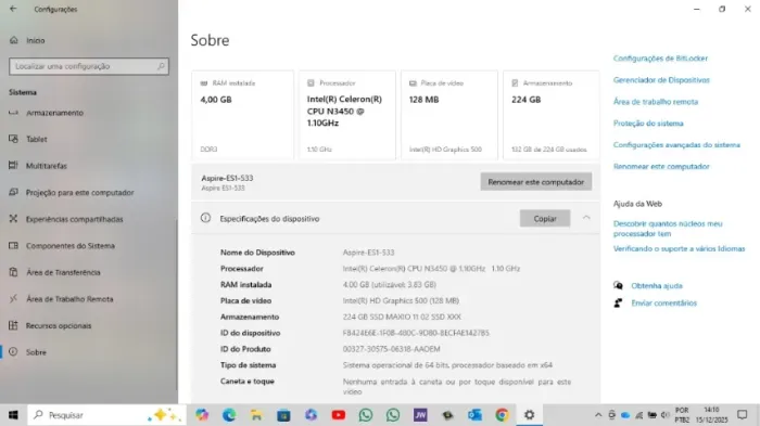 Notebook Acer Aspire ES1-533