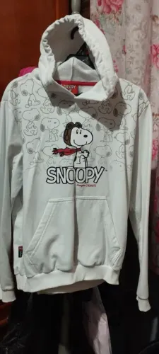 Jaqueta Feminina de Moleton Snoopy branco com capuz