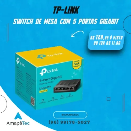 Switch de Mesa TP-Link 5 Portas 10/100/1000Mbps