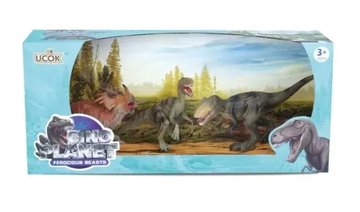 Kit Dinossauros Tiranossauro Rex, Triceratops e Velociraptor 