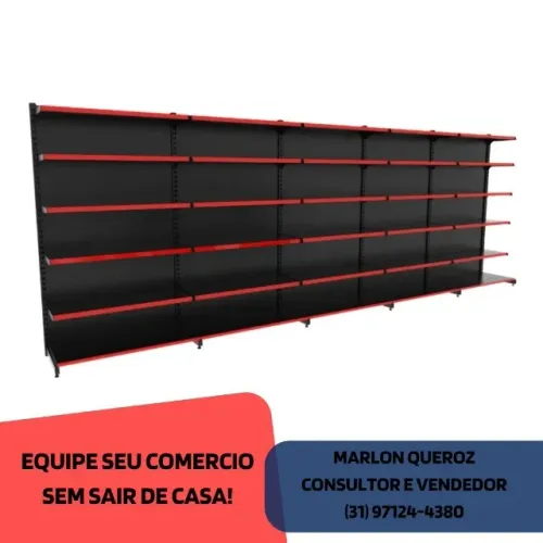 Gondola de Aço Preta 6 Bandejas Altura 2 Metros