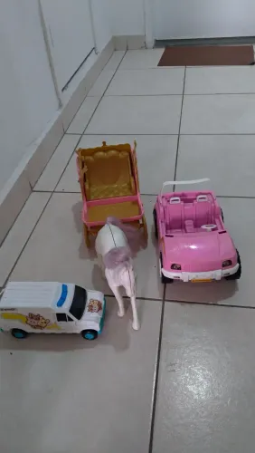 Conjunto de brinquedos: carruagem, carro e van de pet shop