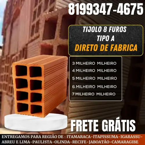 Tijolo direto de fábrica entregamos de 3 a 8 milheiro frete grátis