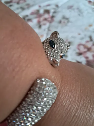 Bracelete Pantera com zircônia  Safira e banho de ouro branco