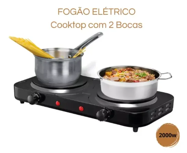 Fogão Eletrico Postátil Cooktop 2 Bocas 110v  Black