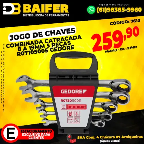Jogo de Chaves Combinada Catracada 8 a 19mm 5 Peças R07105005 Gedore