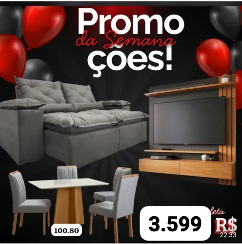Sofá Retrátil + Painel Tv + Mesa de Jantar 4 Cadeiras 