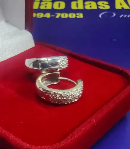 Brinco Argola Diamantes 0.5 mm Ouro Branco 18 Kilates Peso 4.74 Grama 15 x 5 mm