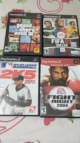 Jogos de Playstation 2 - GTA 3, FIFA 07, MLB 2K5 e Fight Night