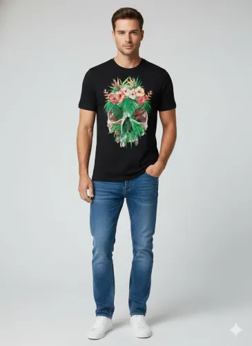 Camiseta ZARA Caveira Floral - Estilo Alexander McQueen - Como Nova!
