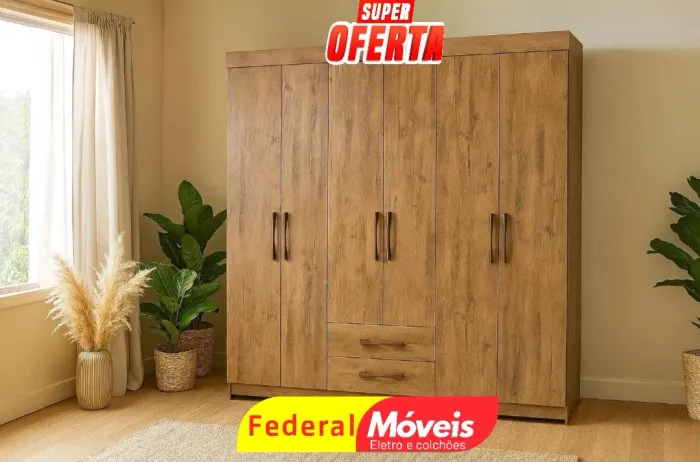 Guarda Roupa 6 Portas e 2 Gavetas Novo - Design Sofisticado e Funcional