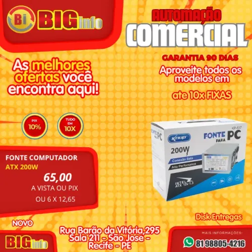 Fonte ATX 200W 24 Pinos 2 Sata -NOVA 