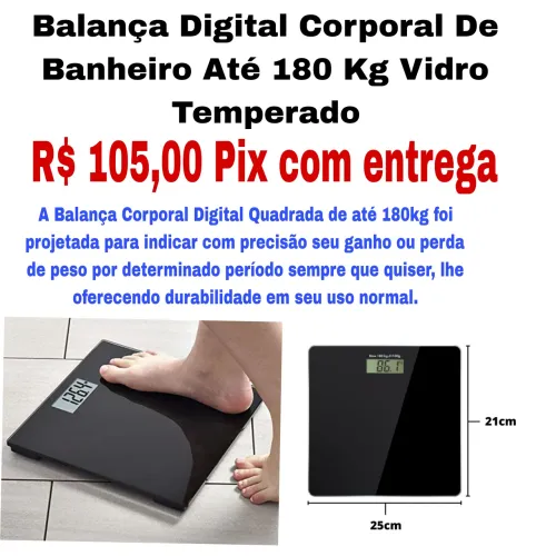 Balança Digital Corporal de Banheiro 180kg - Vidro Temperado